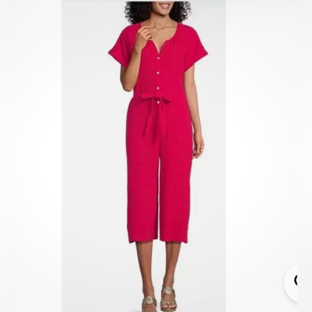 Tommy Bahama Coral Isle Belted Cotton Gauze Jumpsuit Cotton